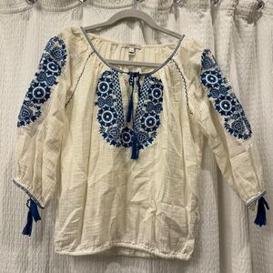 J. Crew Blue Embroidered Blouse - Size XS